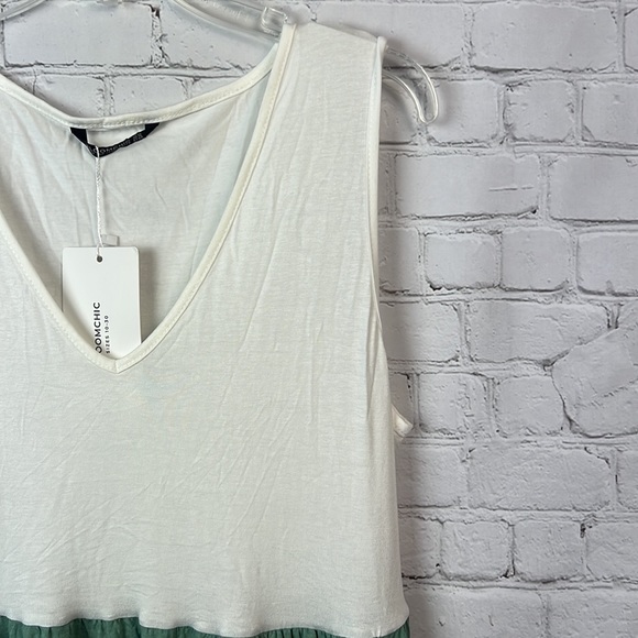 BloomChic Green & Ivory Colorblock Tiered Dress Size 10 - Picture 3 of 5